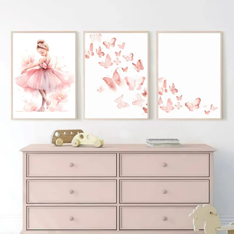 Baby Unicorn Nursery - Pink Ballerina Girl Unicorn Butterfly Poster