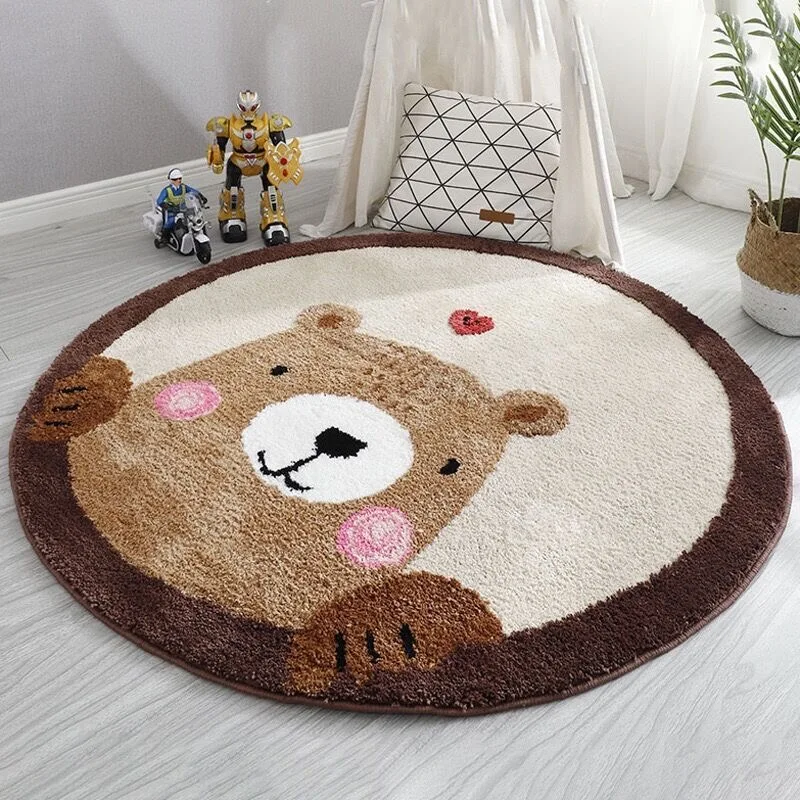 Baby Nursery Rug - VIKAMA Cartoon Round Imitation Cashmere Carpet