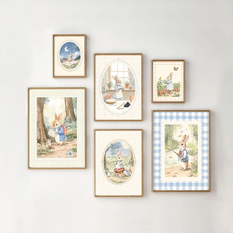 Baby Nursery Vintage Decor - (2D canvas painting) Vintage Boho Blue