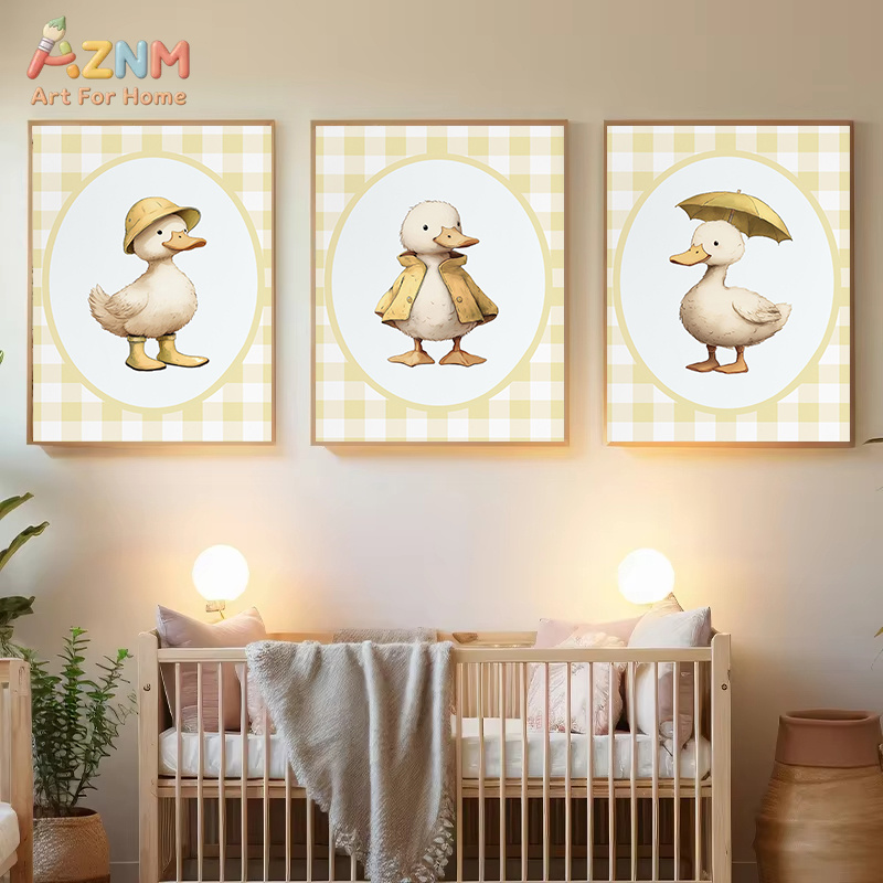 Baby Nursery Yellow Walls - AZNM Cute Duck Canvas Wall Art
