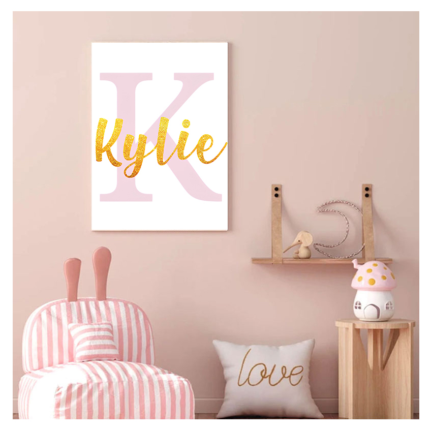 Wall Art Print Custom Name Pos - Baby Nursery Pink 评论和价格