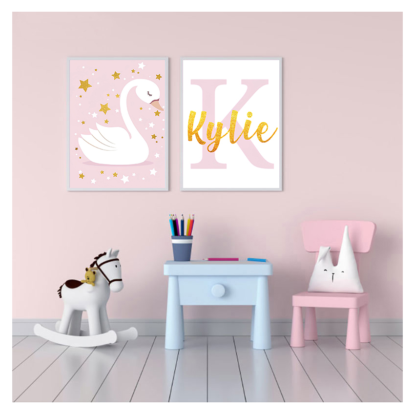 Wall Art Print Custom Name Pos - Baby Nursery Pink 评论和价格