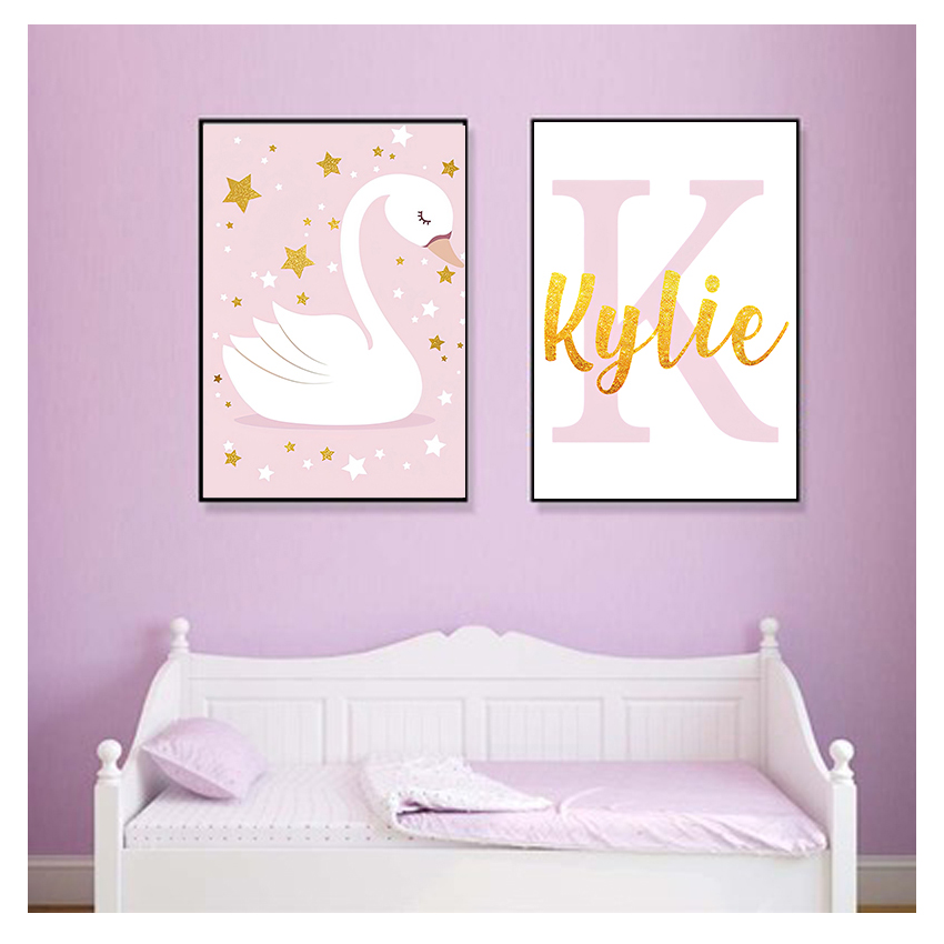 Wall Art Print Custom Name Pos - Baby Nursery Pink 评论和价格
