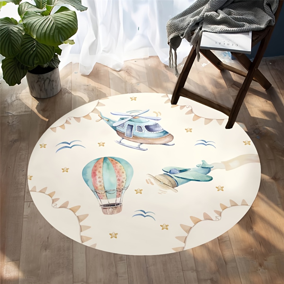 Whimsical Hot Air Balloon Airp - Baby Nursery Rug 评论和价格