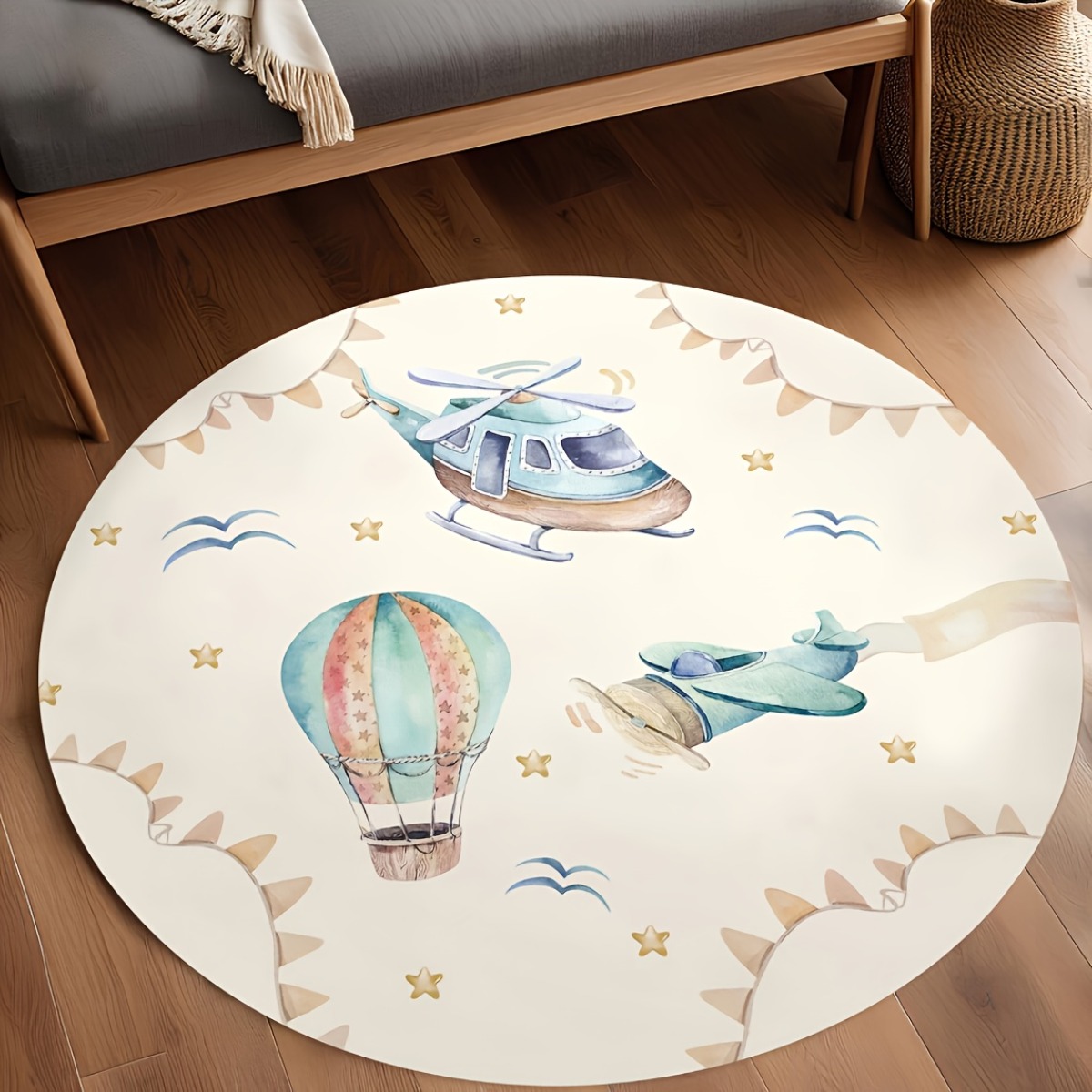 Whimsical Hot Air Balloon Airp - Baby Nursery Rug 评论和价格
