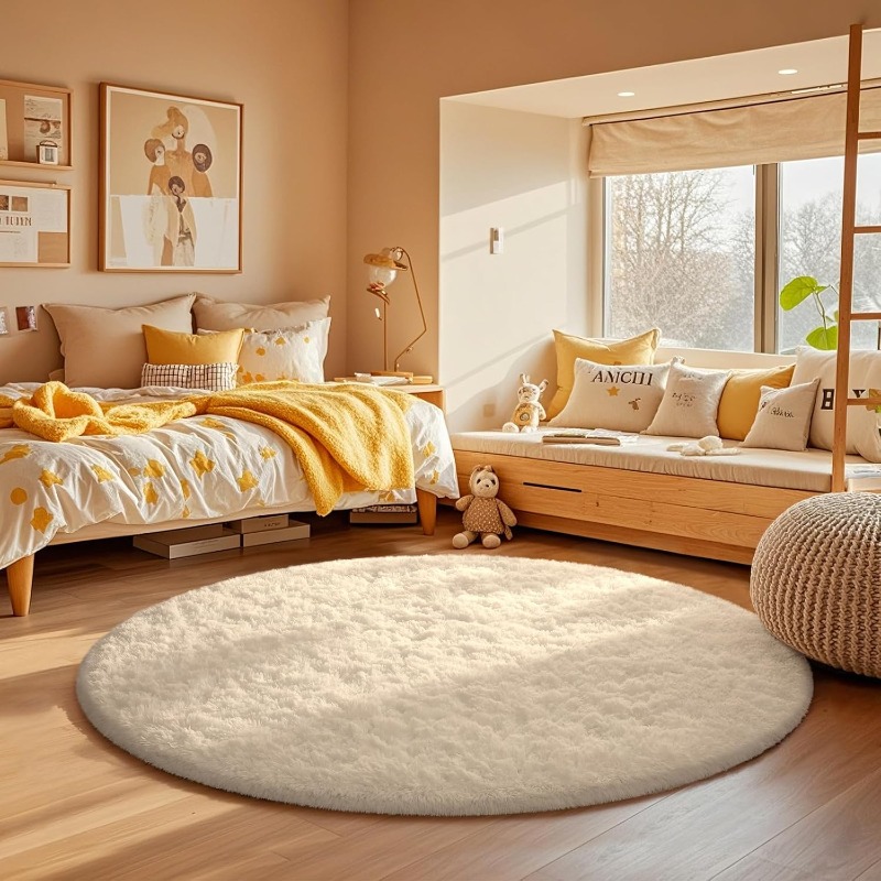 Round Cream White Rug Soft Flu - Baby Nursery Rug 评论和价格