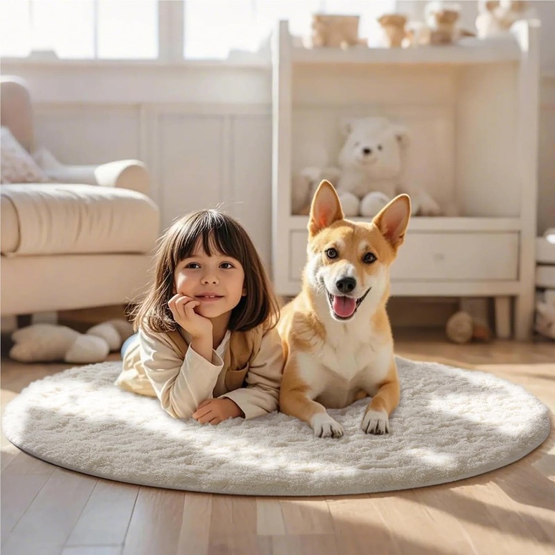 Round Cream White Rug Soft Flu - Baby Nursery Rug 评论和价格