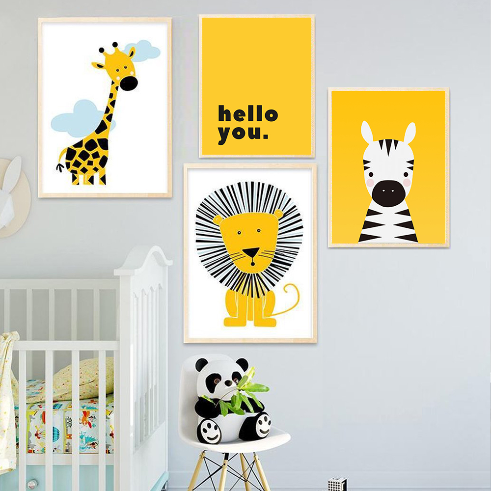 Cartoon Animal Posters Yellow  - Baby Nursery Yellow Walls 评论和价格
