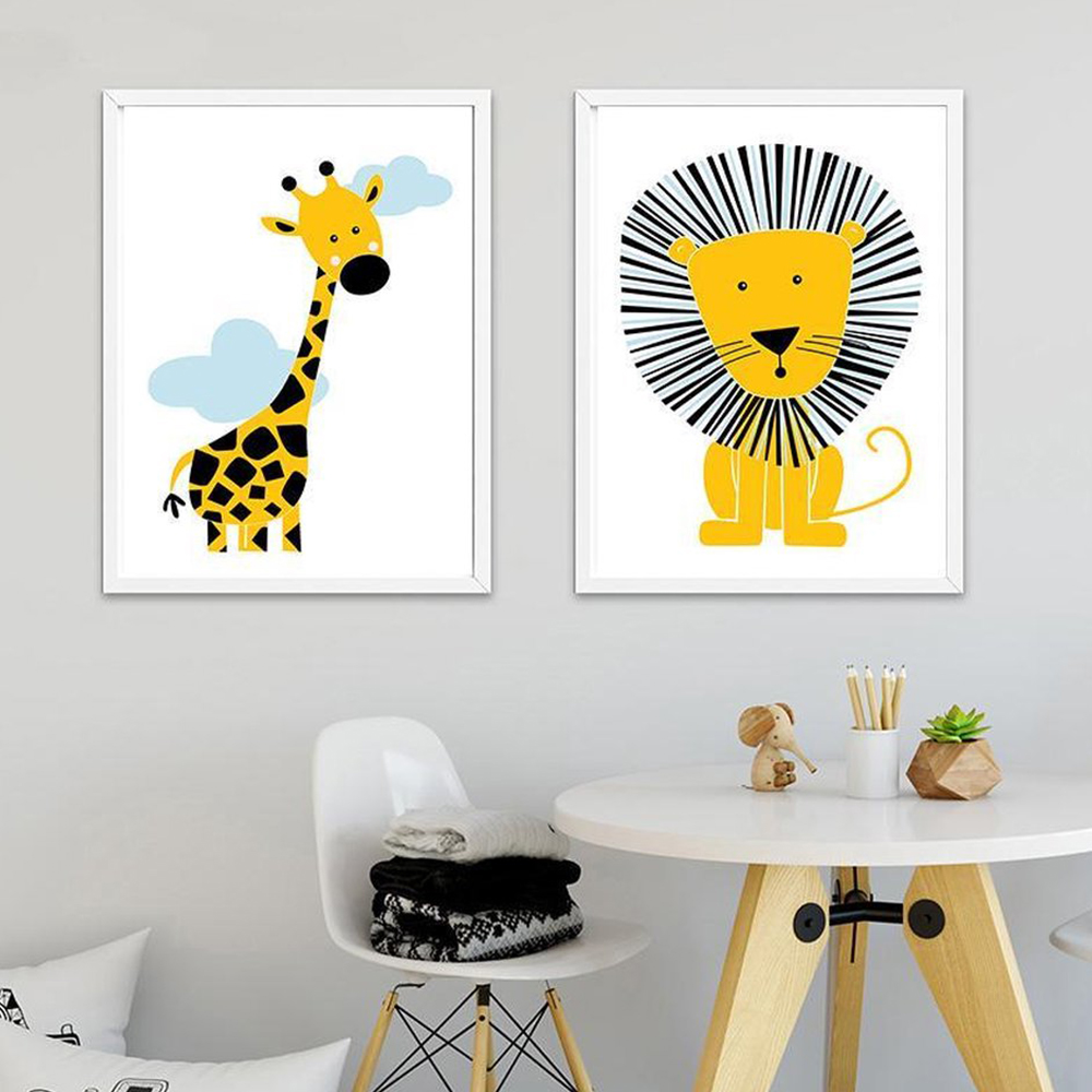 Cartoon Animal Posters Yellow  - Baby Nursery Yellow Walls 评论和价格