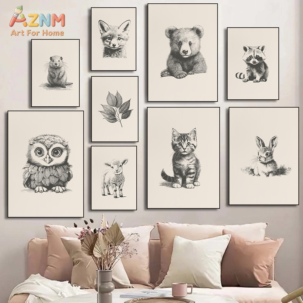 AZNM Vintage Sketch Baby Anima - Baby Nursery Vintage Decor 评论和价格
