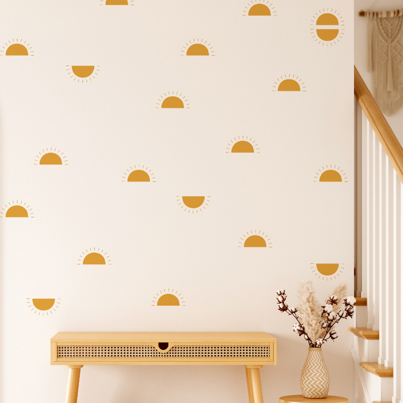 Boho Yellow Orange Half Sun Wa - Baby Nursery Yellow Walls 评论和价格