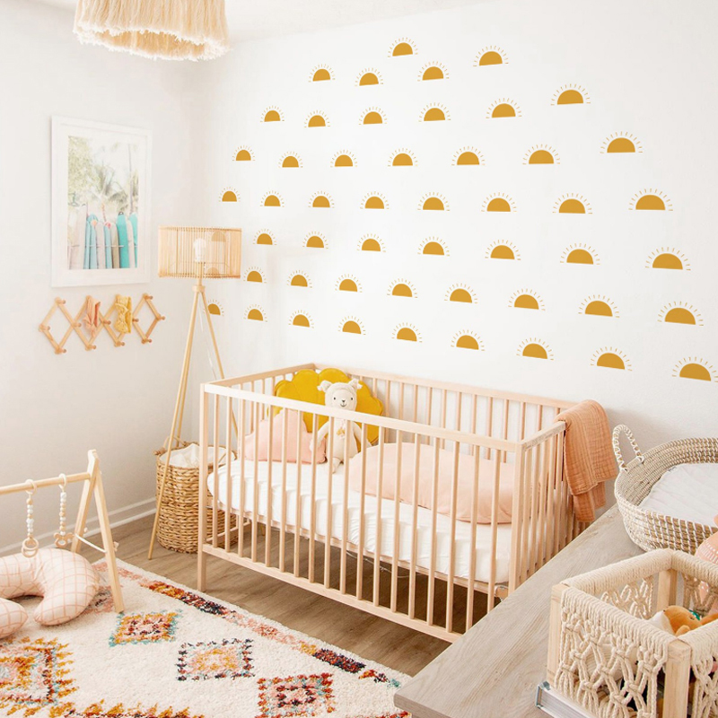 Boho Yellow Orange Half Sun Wa - Baby Nursery Yellow Walls 评论和价格