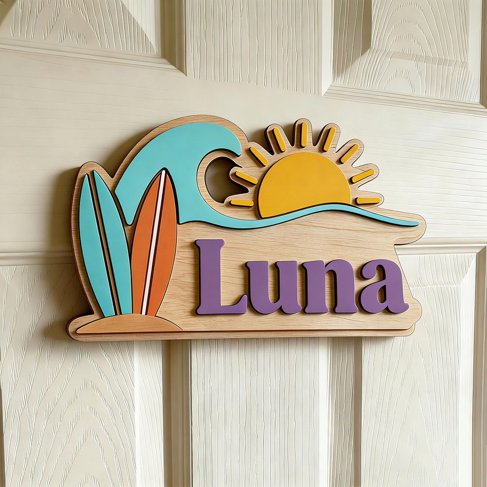 Custom Beach Wave Surfboard Su - Baby Nursery Name Sign 评论和价格