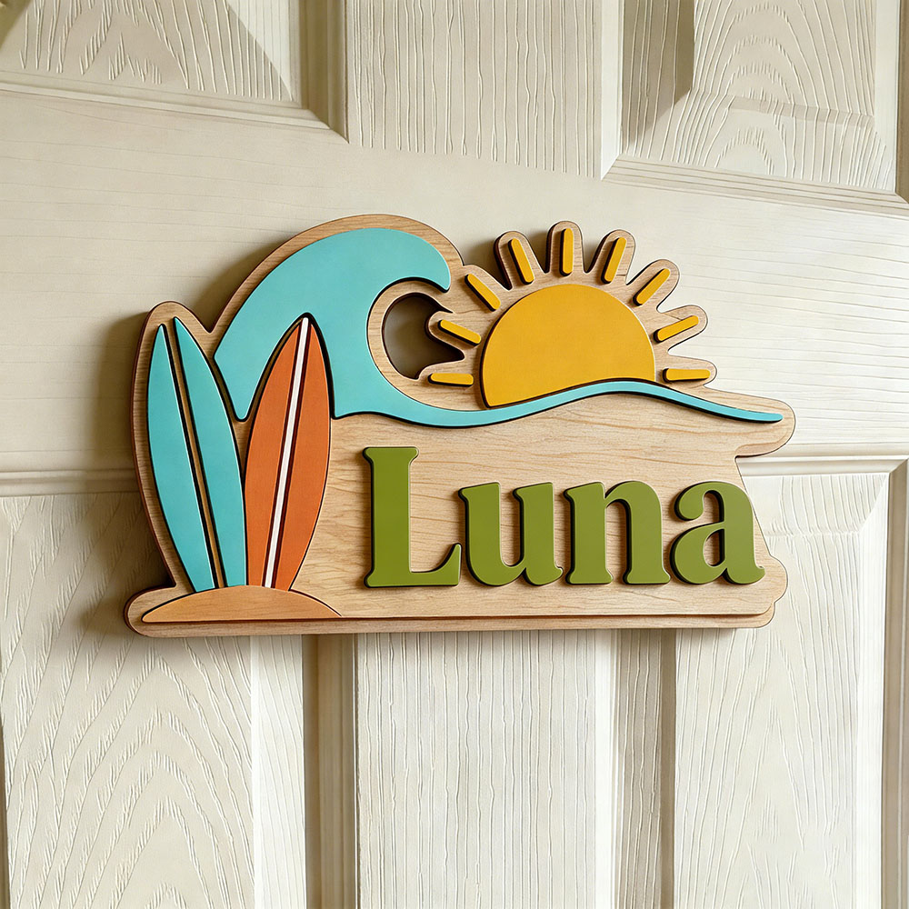 Custom Beach Wave Surfboard Su - Baby Nursery Name Sign 评论和价格