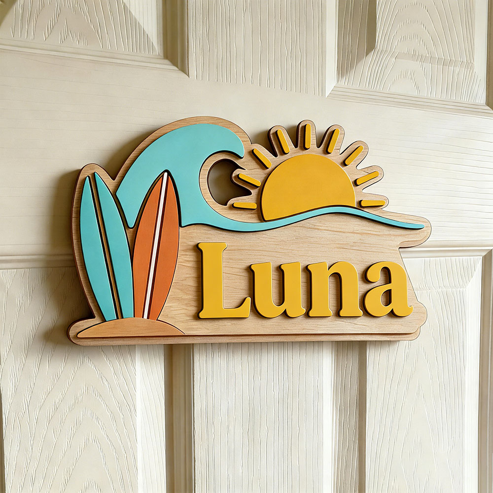 Custom Beach Wave Surfboard Su - Baby Nursery Name Sign 评论和价格