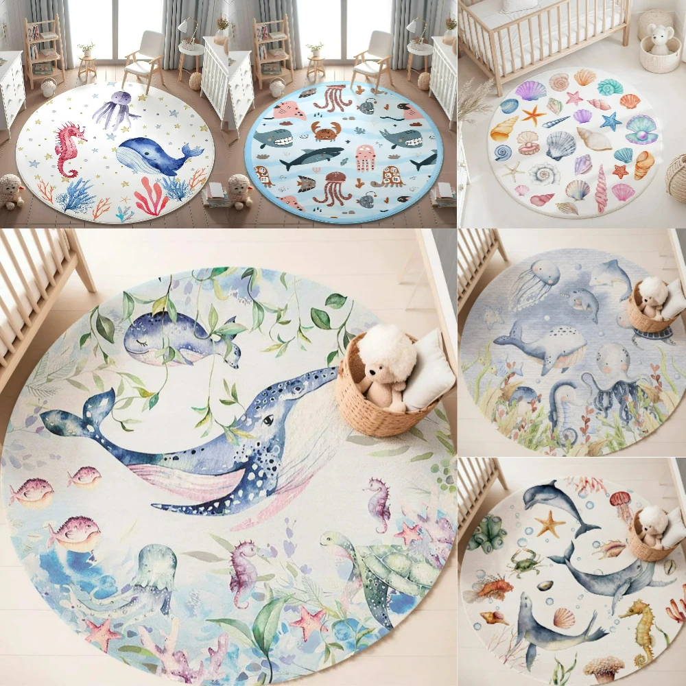Blue Marine animal Round Carpe - Baby Nursery Rug 评论和价格
