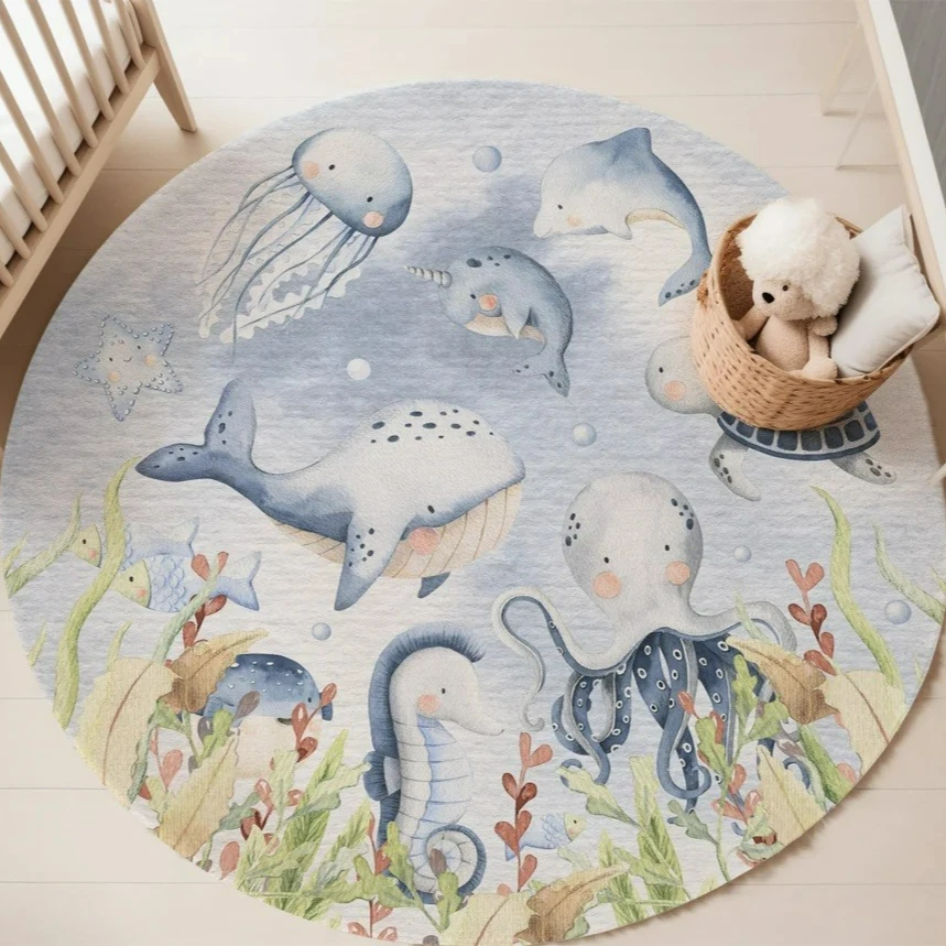 Blue Marine animal Round Carpe - Baby Nursery Rug 评论和价格